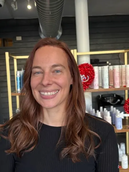 Auburn brunette blowout and color at Studio 303 hair salon Englewood CO